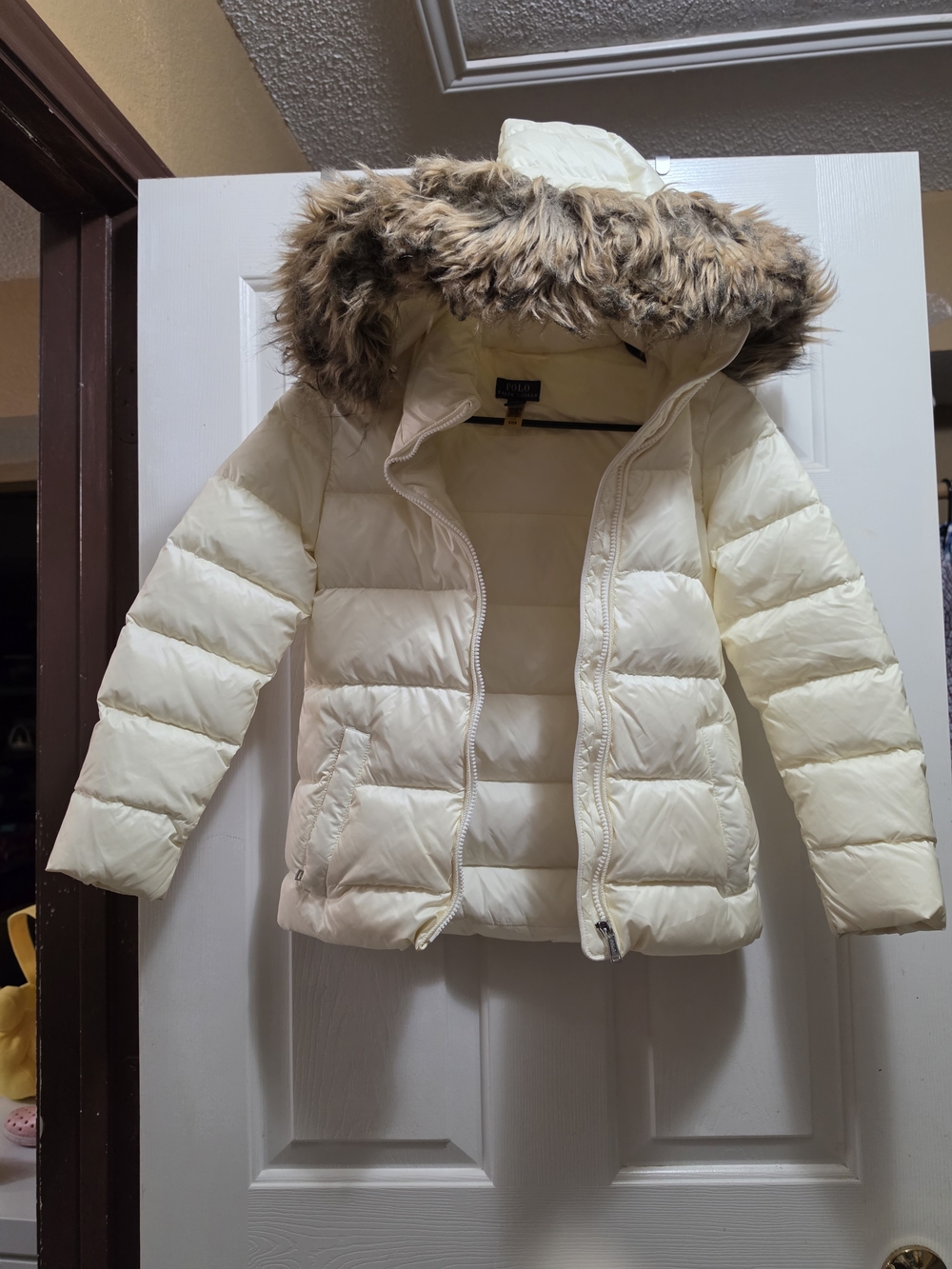 Polo Ralph Lauren Girl's Cream Hooded Faux Fur-Trim Puffer Jacket